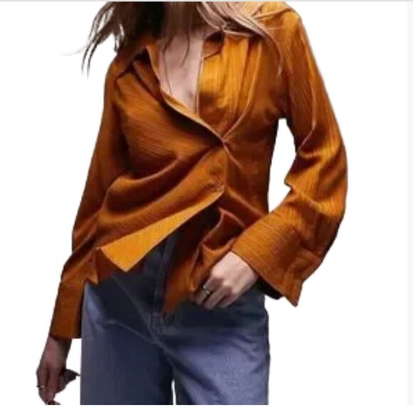 NWT Tophop textured wrap top in tobacco Burnt Orange  8 - Picture 1 of 10